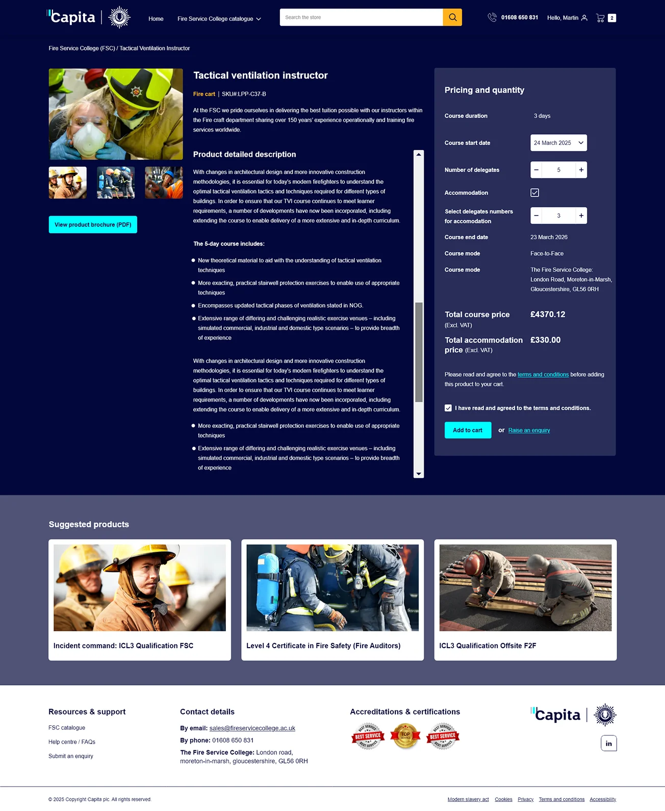 Product detail page with pricing and configuration options