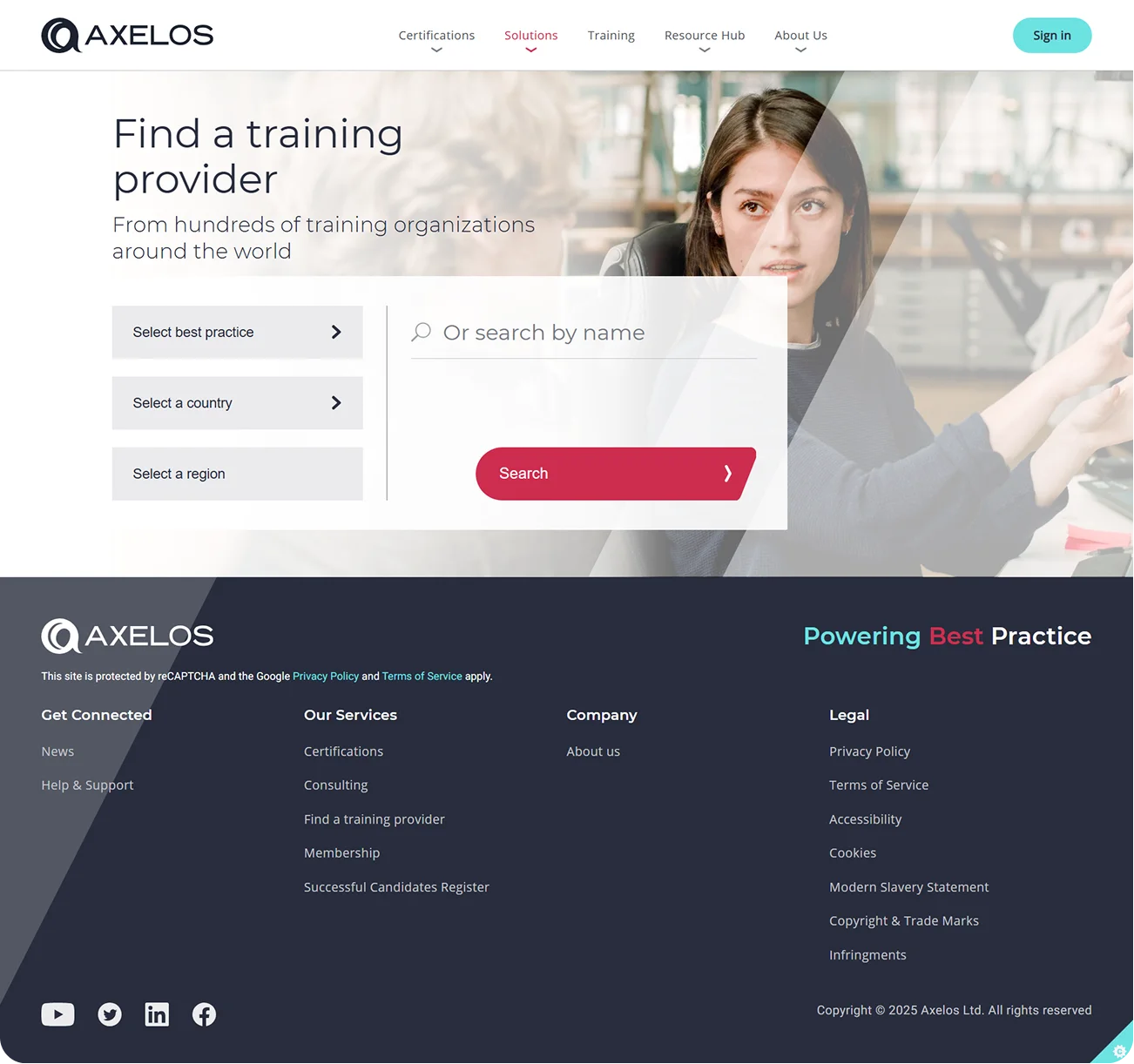 Find a training provider page with accessible form controls